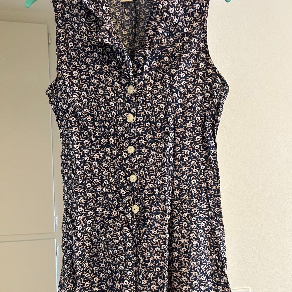 Vintage Romper - Navy Blue, White, & Burgundy Pattern - Rayon - Size 2